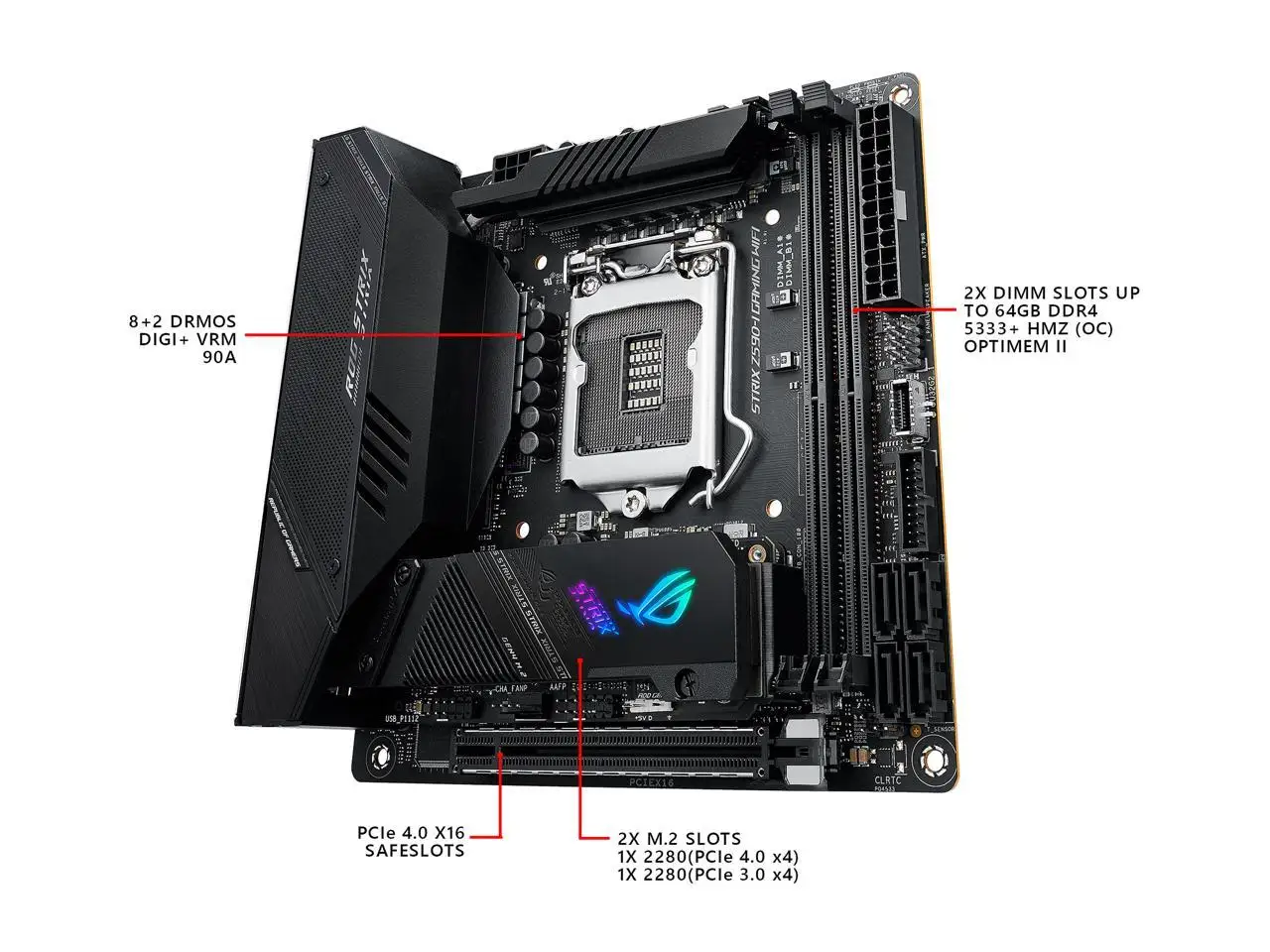 

ASUS ROG STRIX Z590-I GAMING WIFI LGA 1200 Intel Z590 SATA 6Gb/s Mini ITX Intel Motherboard