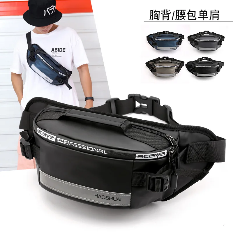 Men's Crossbody Bag Waterproof Reflective Strip Night Running Waist Bag Anti-theft Chest Bag Men's bag