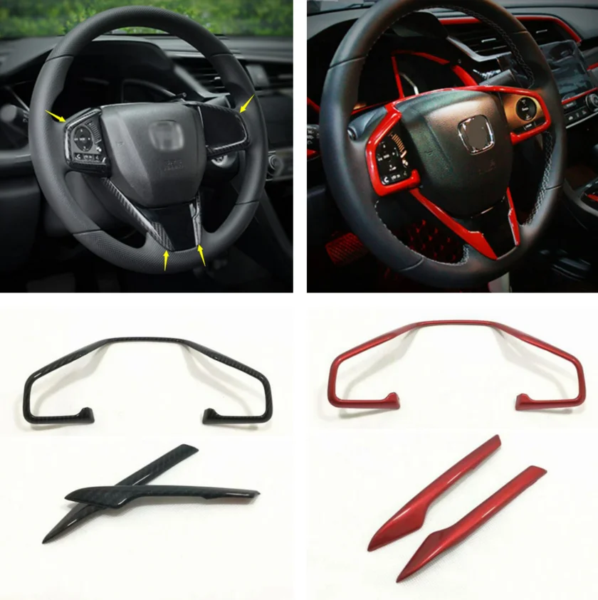 

For Honda CR-V CRV 2017 - 2020 Carbon Fiber / Red Style Car Interior Steering Wheel Decoration Strip Frame Cover Trim Sticker
