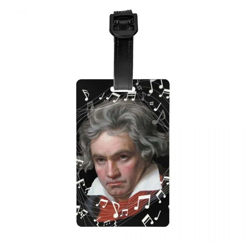 

Custom Beethoven With Flying Music Notes Luggage Tag Privacy Protection Musician Baggage Tags Travel Bag Labels Suitcase