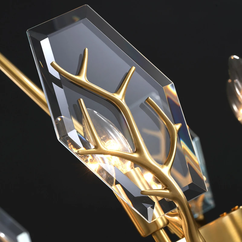 

Modern Golden Antlers Chandelier Indoor Luxury Copper Hanging Lamp Living Room Restaurant Bedroom High-end Crystal Pendant Light
