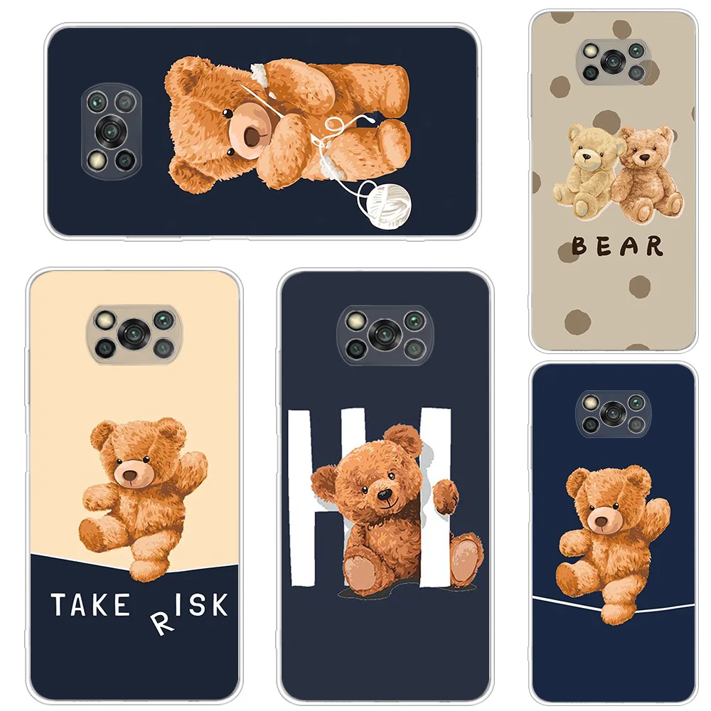 

Transparent Soft Case For Xiaomi Poco X3 NFC Por M3 F3 F1 Note 11 10 Pro 9S 9 10S 8 7 8T K40 Phone Cover Cute Iittle Bear