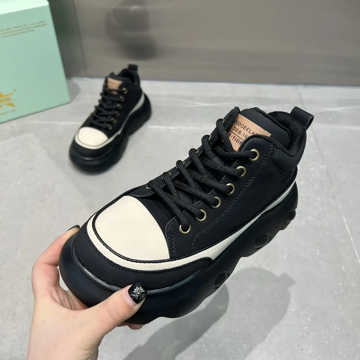 2023 New Genuine Leather Women Fashion Lace Up Mid Calf Ankle Boots Platform Wedge Mixed Color Autumn Spring Booties Shoes