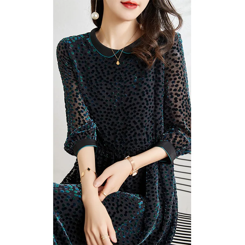 High Quality Silk Velvet Dress for Women Leopard Print Dresses for Women Spring Summer Women's Clothing Midi Dress Robe Femmes