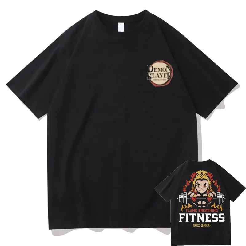 

Japanese Anime Demon Slayer Kimetsu No Yaiba Rengoku Kyoujuro Flame Breathinc Fitness Tshirt Men Women Manga Oversized T-shirts