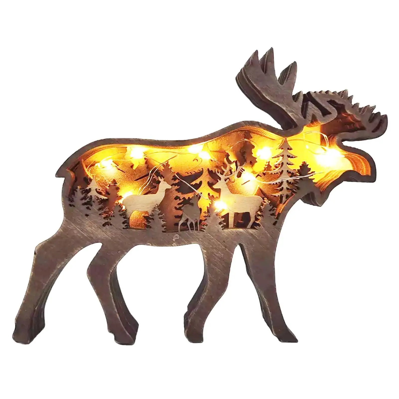 

Elk Bear Hand-making Wooden Animal Diorama For Home Office Totem Christmas Ornaments Decoration Q3i8