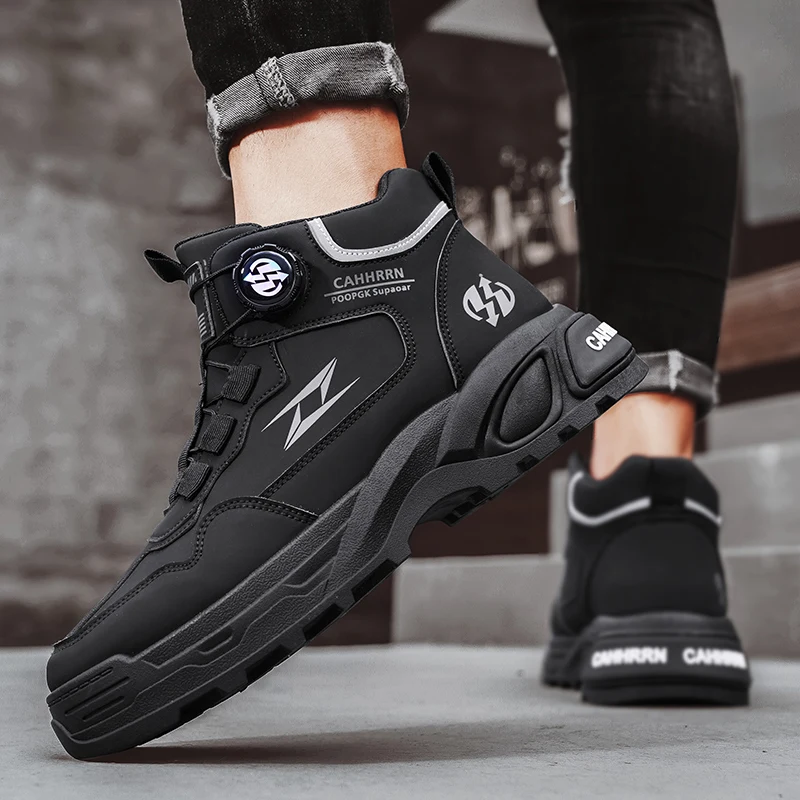 Мужская обувь с вращающейся кнопкой. Зимние теплые туфли на флисовой подкладке