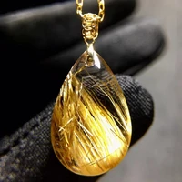 natural gold rutilated quartz pendant necklace 19 312 47 6mm 18k gold water drop rutilated jewelry women wealthy aaaaaaa