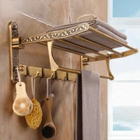 aluminum foldable antique brass bath towel rack active bathroom towel holder double towel shelf with hooks bathroom accessories