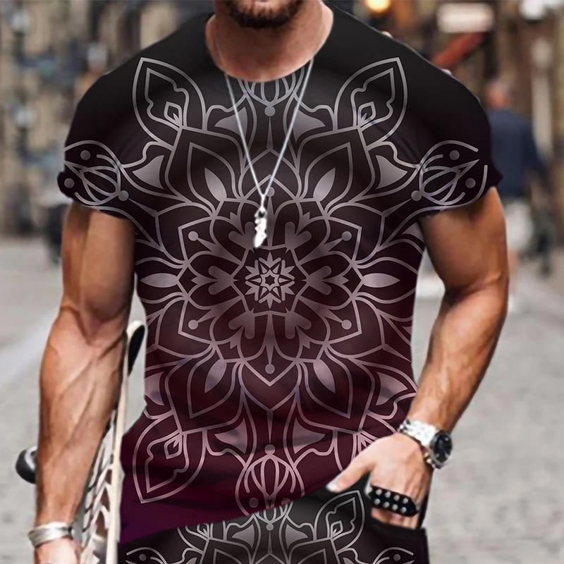 

Men's T-shirts Mandala Colorful Pattern Short Sleeve 3D Print Funny Fashion Loose Breathable Harajuku Oversized Tees Tops Cool