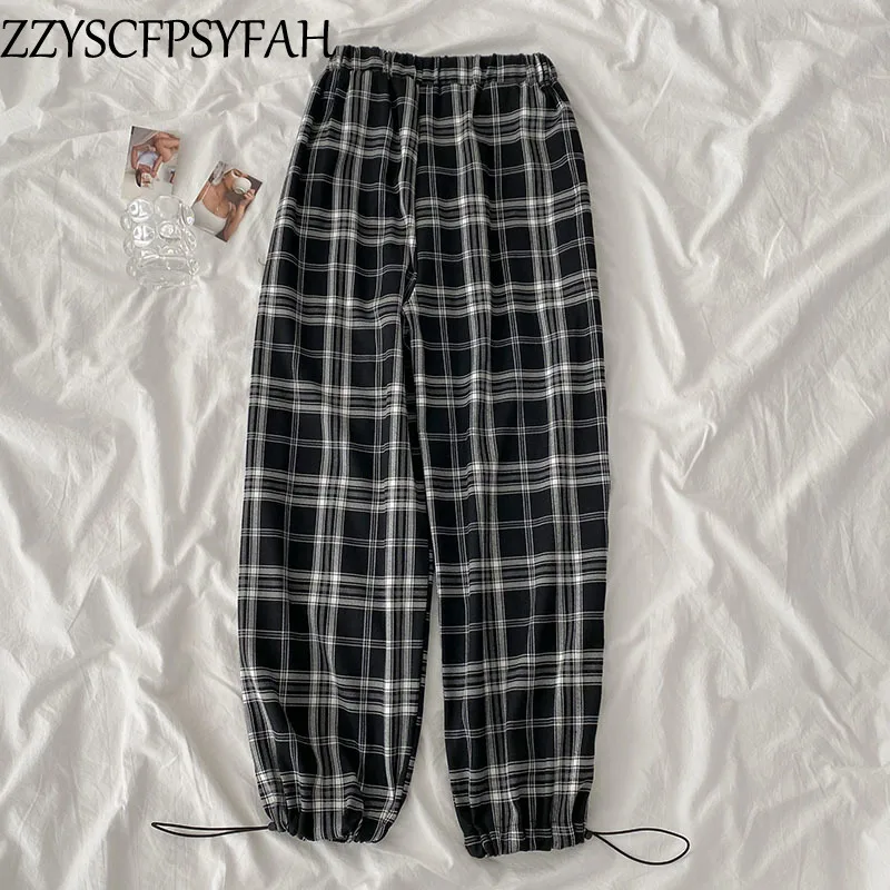 

Lady Fashion Lattice Harlan Pants Women Clothing Girls High Waist Trousers Female Streetwear Clothes Broken Code Clearance Vy306