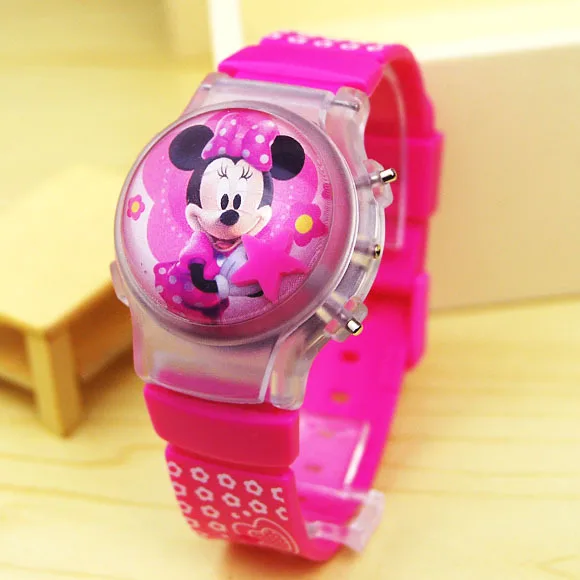 Disney Mickey Minnie Cartoon luminous children's watch Silicone strap cute flash music Watch kids clock watches birthday gifts