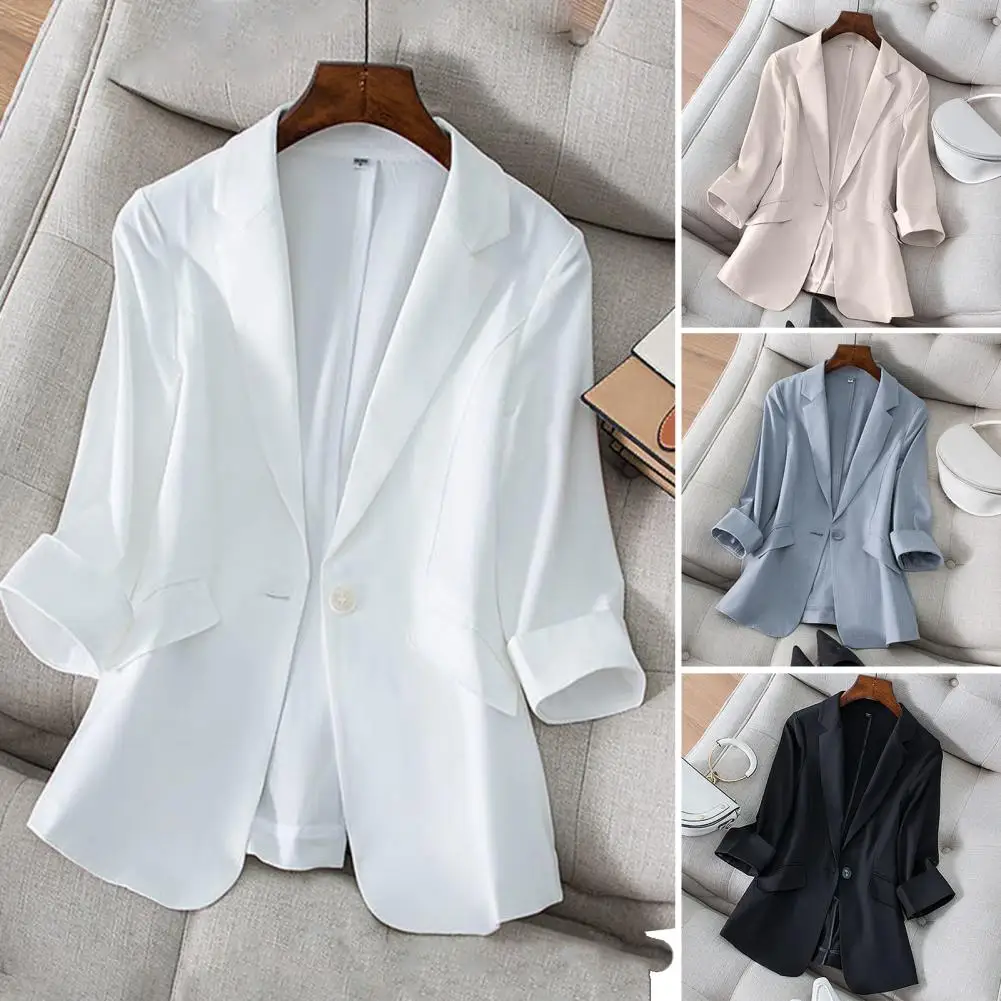 

New Summer Casual All-match Women 3/4 Sleeve Blazers Temperament Commute Elegant Single Button Thin Outerwear Spring