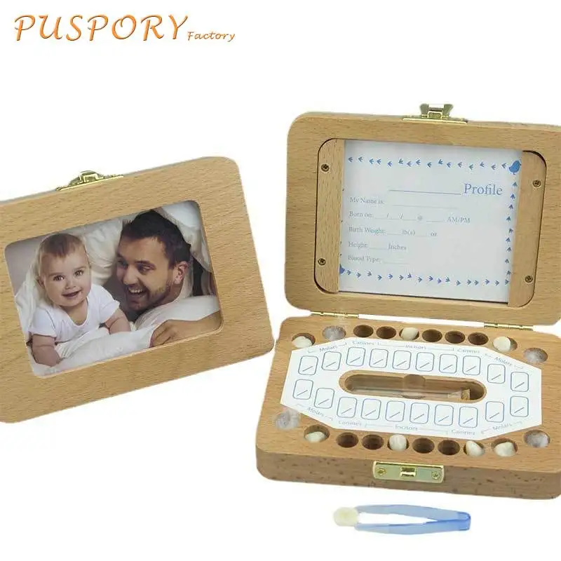 

Коробка для детских памятных зубов, деревянная рамка для фотографий, для хранения новорожденных, подарок для детей
