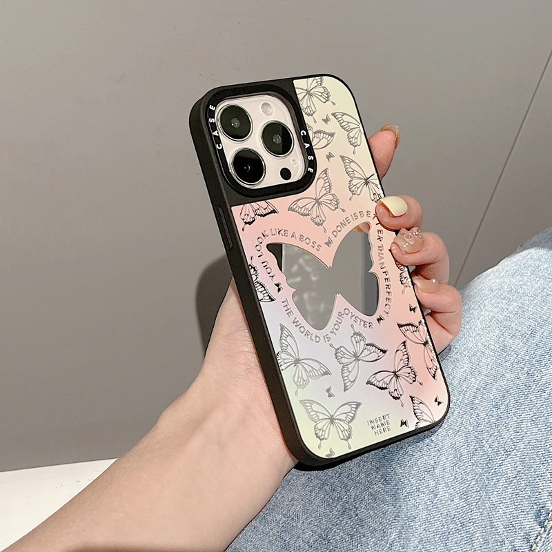 

Милый розовый градиентный элегантный зеркальный чехол с бабочкой для телефона iPhone 11 12 13 Pro Xs Max X Xr 7 8 Puls SE 2 противоударный мягкий чехол