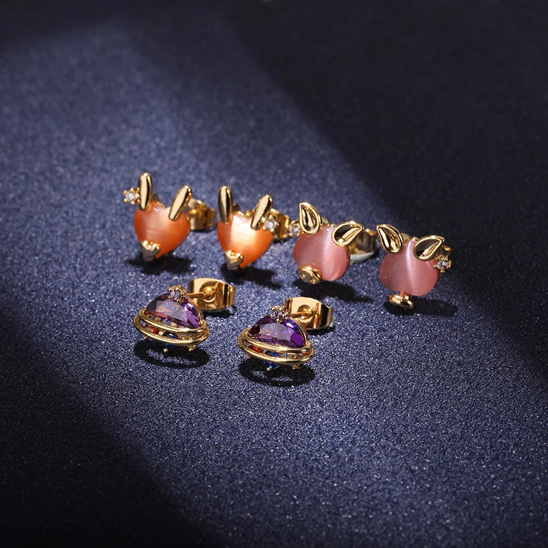 

Summer Cute Colored Rhinestones Animal Earrings Children Jewelry Creative Rabbit Crystal Zircon Stone Girl's Birthday Present