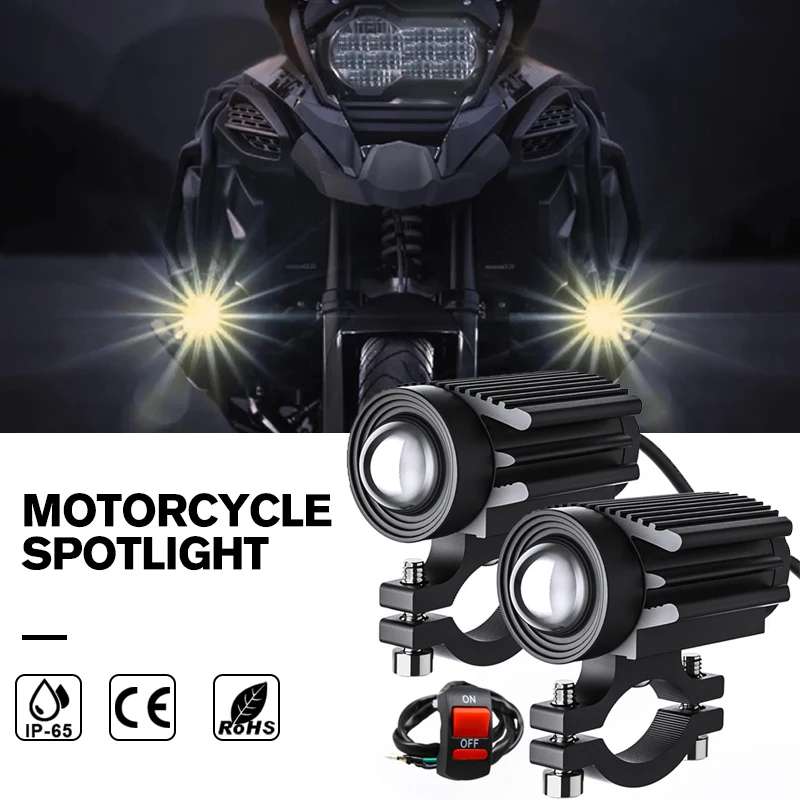 

Free Gift 60W Led Motorcycle Spotlights Highlight External Lens Work Lights Car Motorcycle Modified Headlights White Yellow