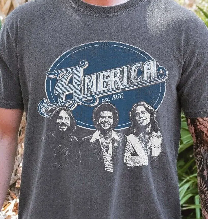 America Est. 1970 футболка рок-группы на винтажном черном комфортном цвете 1717