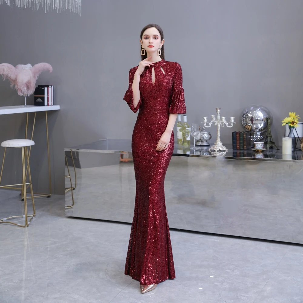 

Club Scoop Cocktail Half Sleeve Formal Floor Length Evening Lace Party Lady Gown Zipper Prom Dress