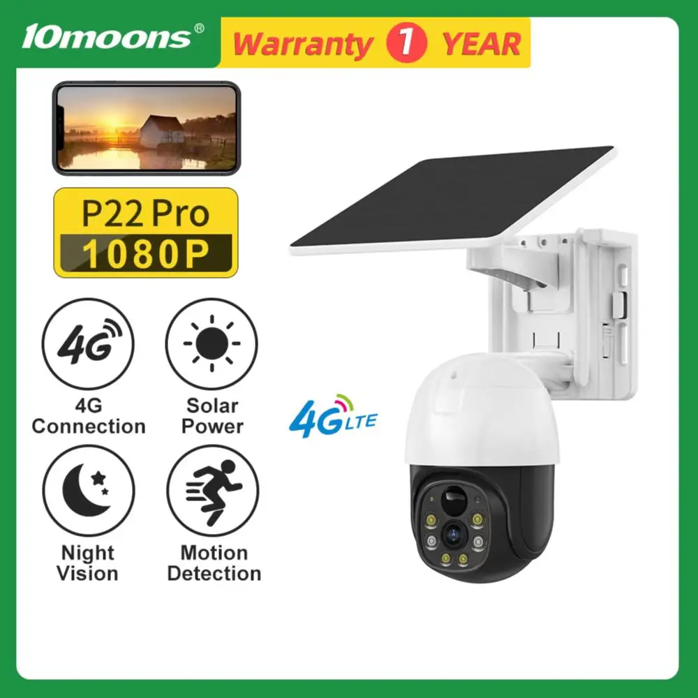 

10moons 4G outdoor camera, wireless solar IP night vision camera, high-definition built-in battery, video monitoring alarm camer