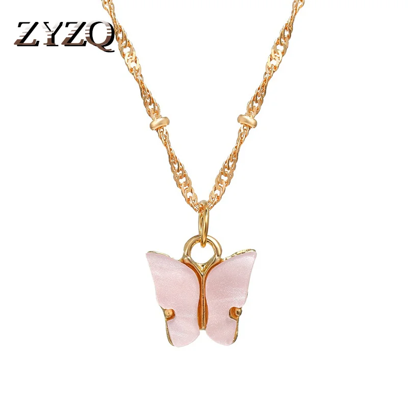

ZYZQ Personality Acrylic Simple Butterfly Necklace for Women Fashion Retro Imitation Pearl Clavicle Chain Fashion Luxury Jewelry
