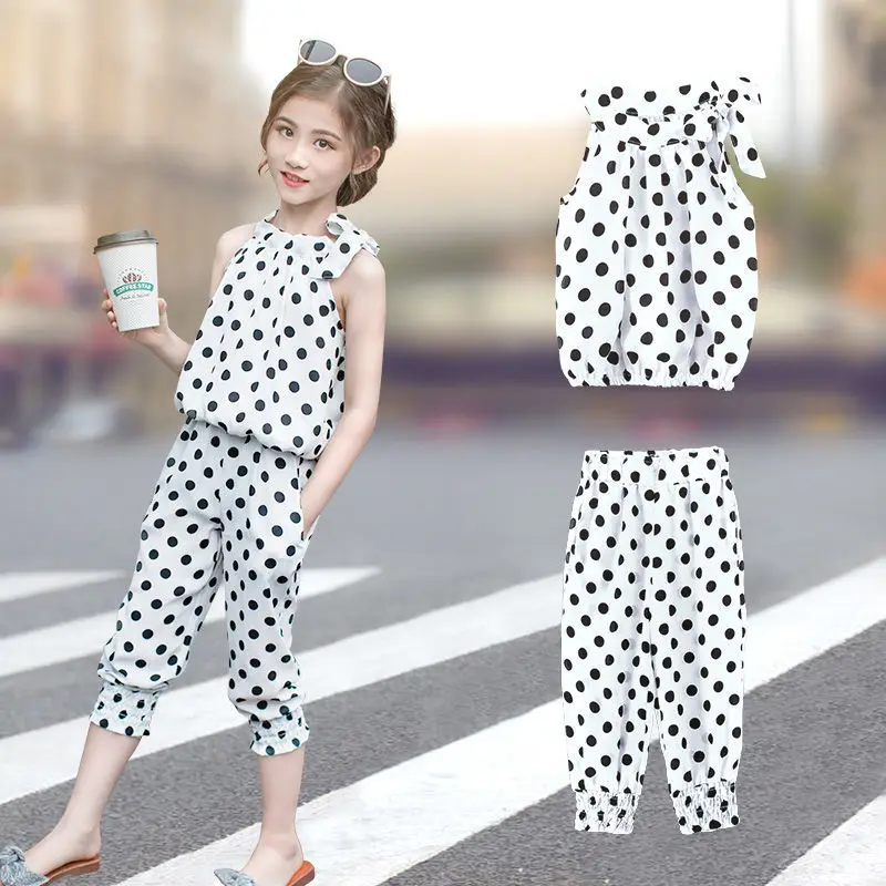 

Summer Sleeveless T-shirt Five-point Pants Girls Sets 2022 New Children's Clothing Fashion Two Piece Suit 10 Clothes 7 Years Old