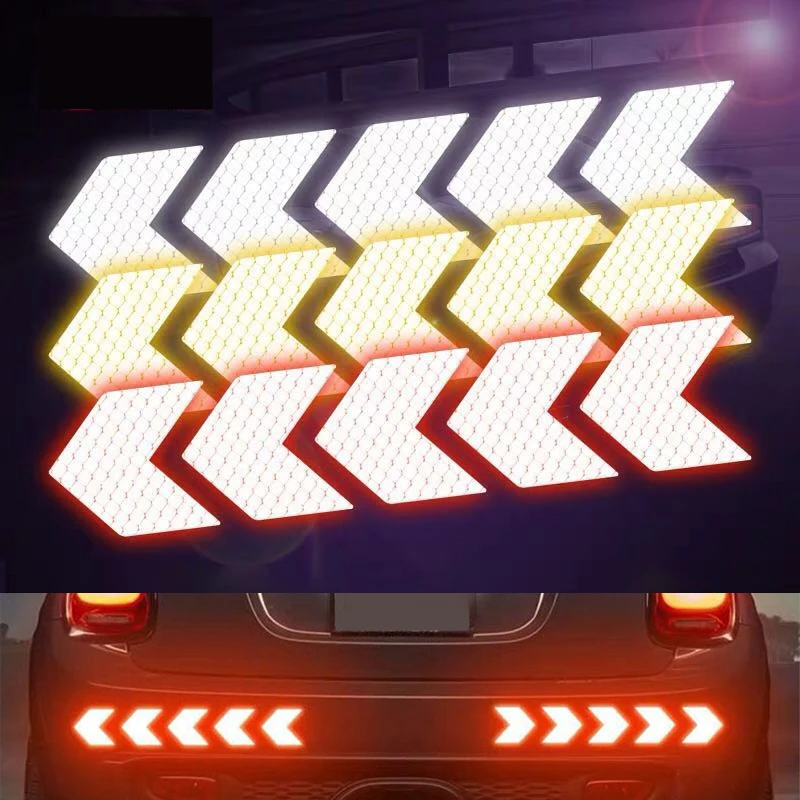 

10 Pcs/Set Car Sticker Moto Flexible Reflective Strip Arrow Sign Tape Warning Safety Sticker Auto Styling Motorcycle Accessories