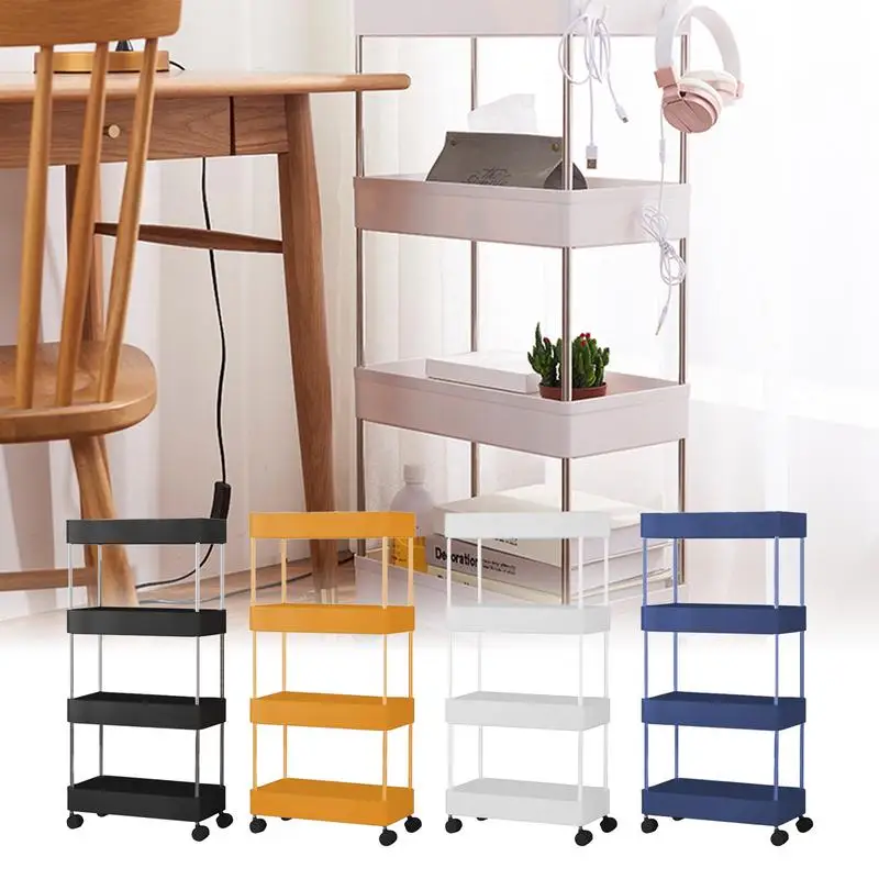 

Household Storage Wheels Slim Shelves Storage Narrow Organizer Accessories Rolling Utility Cart Trolley Bathroom With Snack Cart