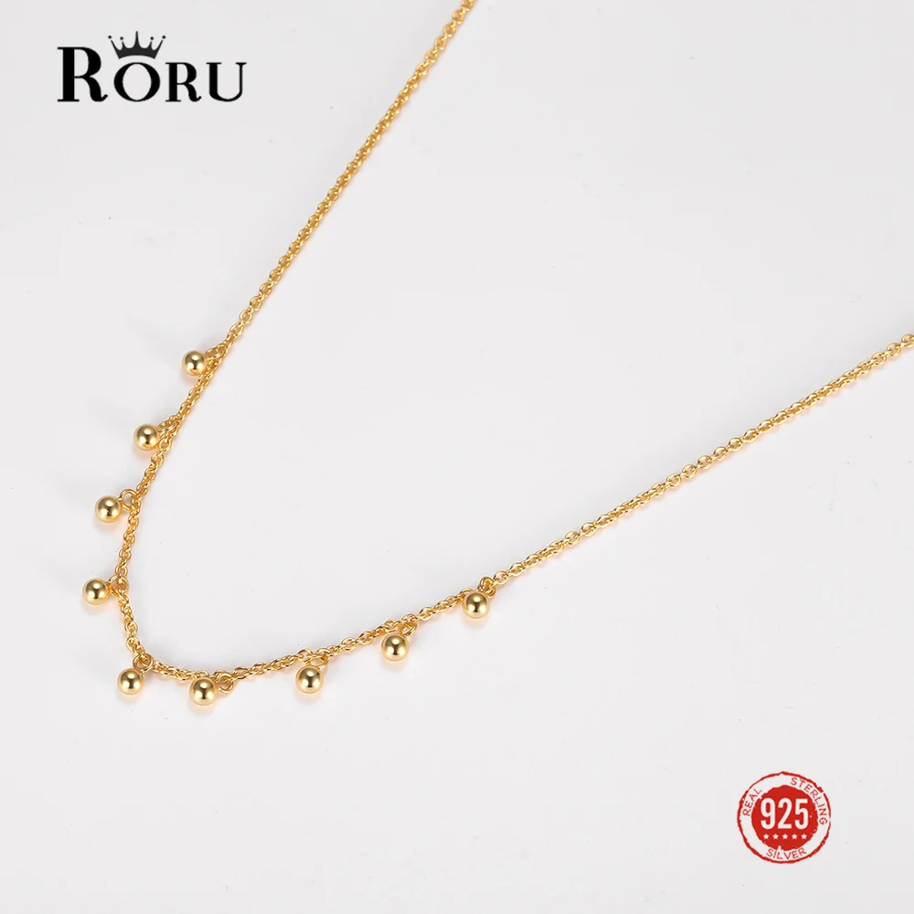 

RORU Simple S925 Sterling Silver Bling Beads Pendant Necklace for Women Elegant Temperament Clavicle Chain Korean Fine Jewelry