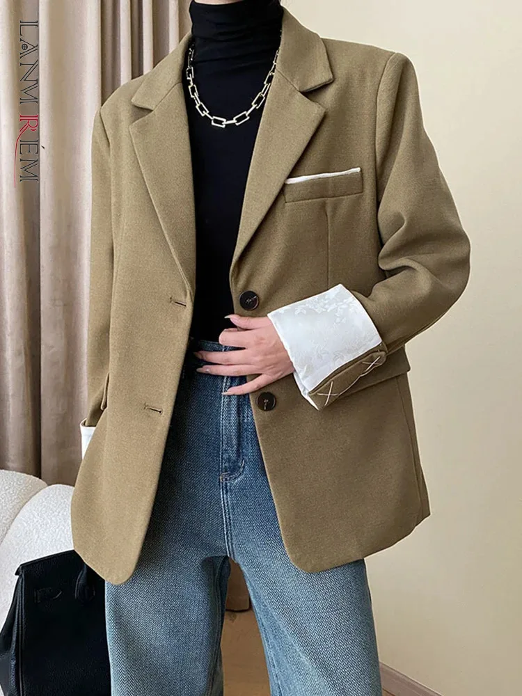 

[LANMREM] High End Woolen Blazers For Women Single Breasted Long Sleeve Office Lady Warm Jackets 2023 Winter New 26D6628