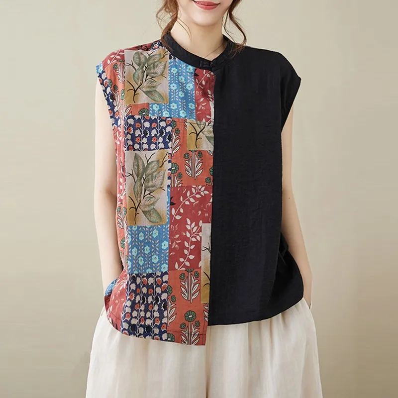 Женские летние футболки без рукавов новое поступление 2024 Винтажный стиль