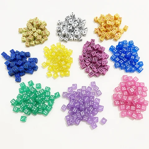 100 шт. 5*5*5 мм Mini D6 акриловые игровые кости с прямоугольной точкой, стандартный шестисторонний куб для аксессуаров для настольных игр