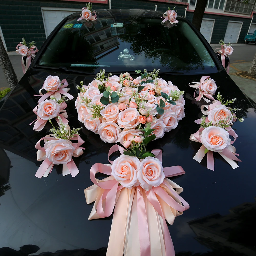 

Champagne Artificial Flower Wedding Car Decor Kit Romantic Silk Rose Floral Valentine's Day Gift Party Festival Supplies Z4020