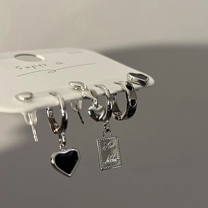 

Cold Style Heart-Shaped Earrings Trend Female Six-Piece Set Earrings 2022 Cool Girl's Fashion Temperament Ear drop fine Jewelry