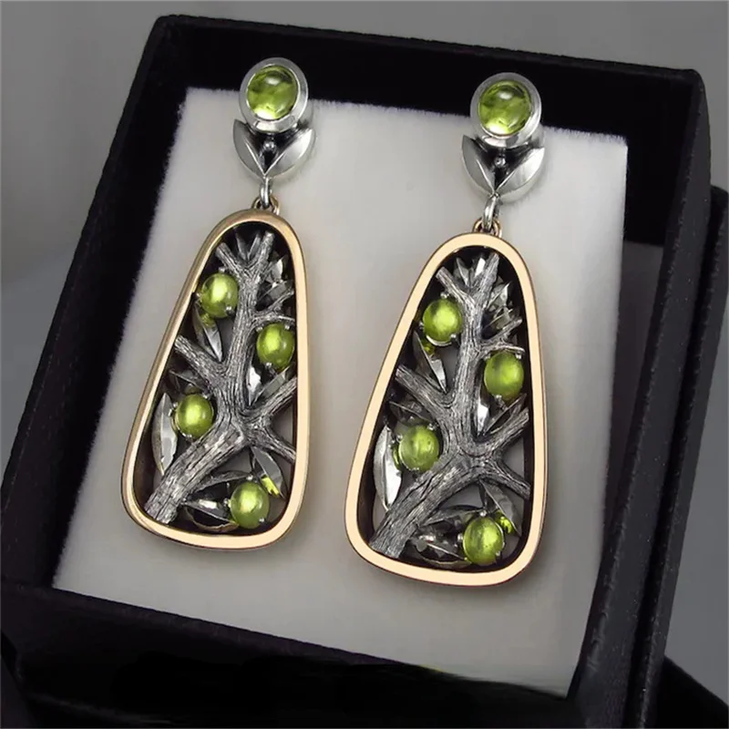 

European and American New Beautiful Moonstone Earrings Female Tree Shape High-end Earrings Popular Fashion Ear Accessories