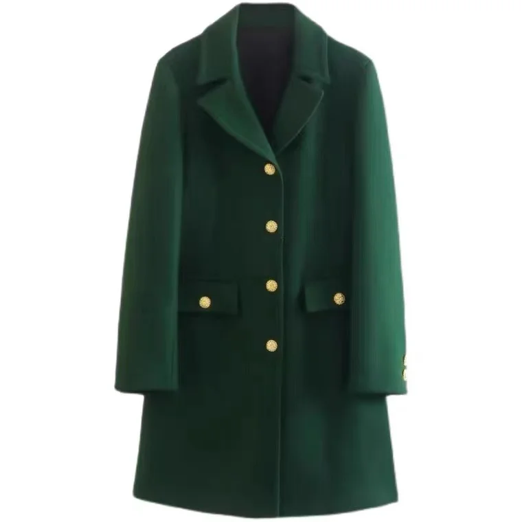 

Новинка 2023, Женское пальто с отложным воротником и длинными рукавами, осенне-зимняя модная универсальная однобортная приталенная куртка в стиле High Street