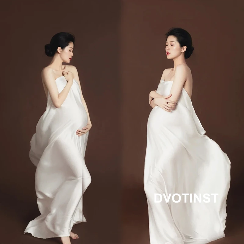 Dvotinst Women Photography Props Maternity White Silk Cloth Pregnancy Elegant Satin Clothing Studio Shooting Photo 150x250cm