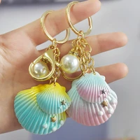 cartoon keychain bag pendant keychains women acrylic couple creative pearl shell fashion jewelry accessories