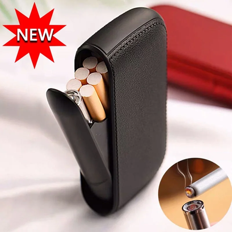 Новый дизайн стильный кожаный Встроенный чехол для сигарет с USB-зажигалкой