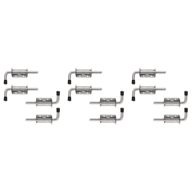 

12 Pack 5 Inch Spring Loaded Latch Pin 304 Stainless Steel Barrel Bolt Thickened 2mm Door Lock, Brushed Finished