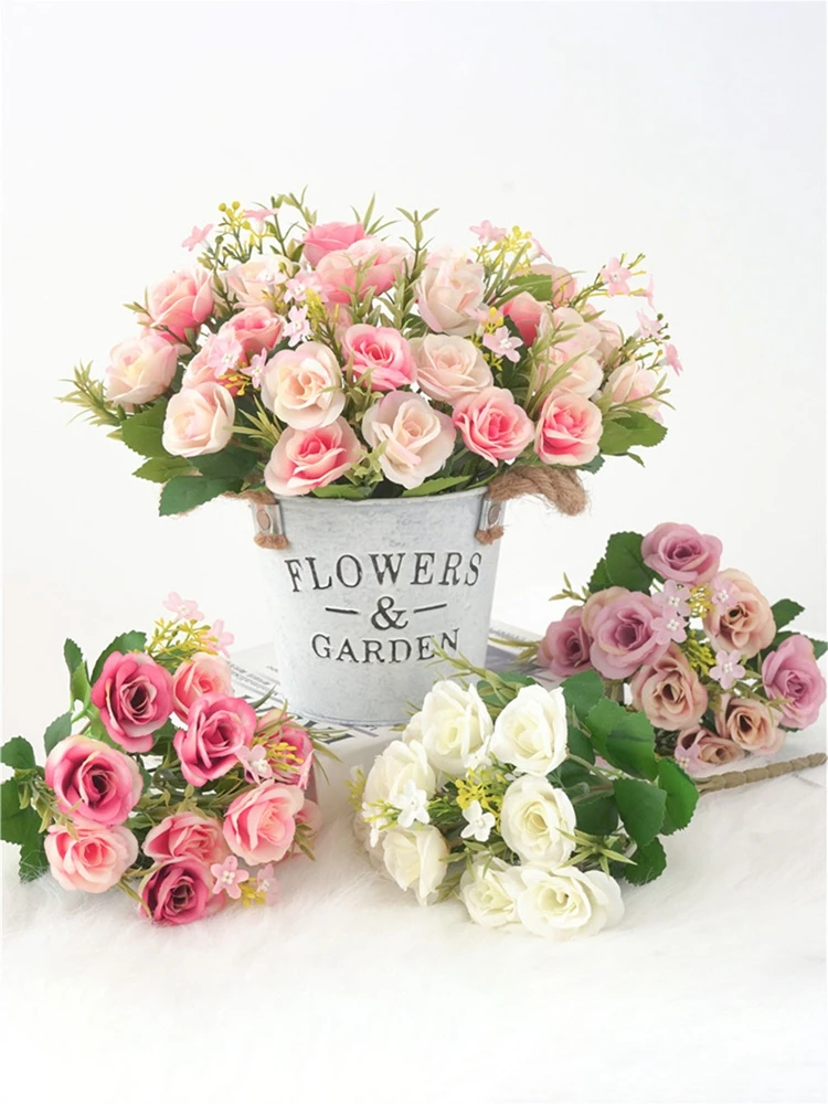 

Artificial Flowers 5 Head Persian Rose Hydrangea Fake Flowers Bouquet Bride Wedding Decoration for Home Hotel Room Table Decors