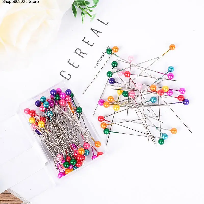 

100pcs/Box Colorful Round Pearl Head Pins Dressmaking Fixed Needle Weddings Corsage Florists Sewing Pin Accessories DIY Tools