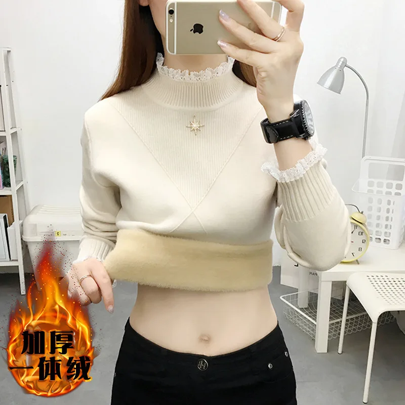 

New Autumn and Winter Warm Adding Plush and Thickened Underlay Sweater with a Design Sense of One Piece Plush Sweater for Women
