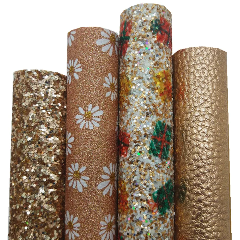 

Gold Glitter leather Christmas Gift Boxes Chunky Glitter Leather Daisy Printed Glitter Vinyl Litchi Faux Leather 21x29CM Q428