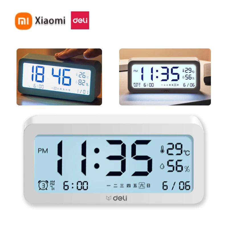 

Электронный будильник Xiaomi Deli, измеритель температуры и влажности, многофункциональные часы, термометр-гигрометр для помещений и улицы