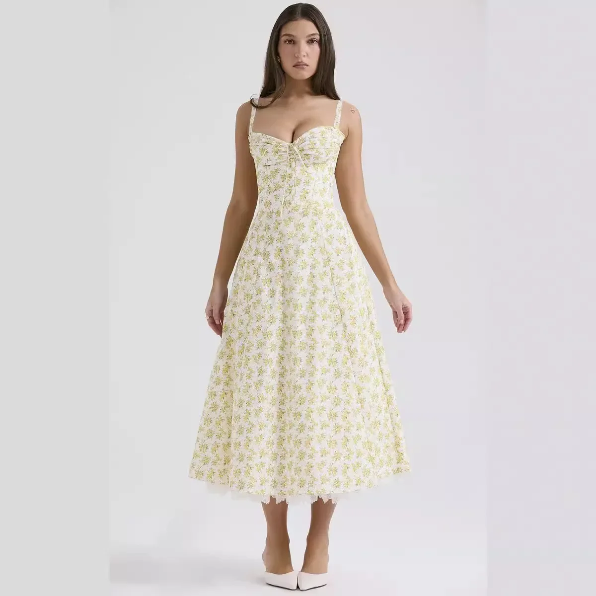 Женское кружевное платье-комбинация Элегантное Длинное платье с цветочным