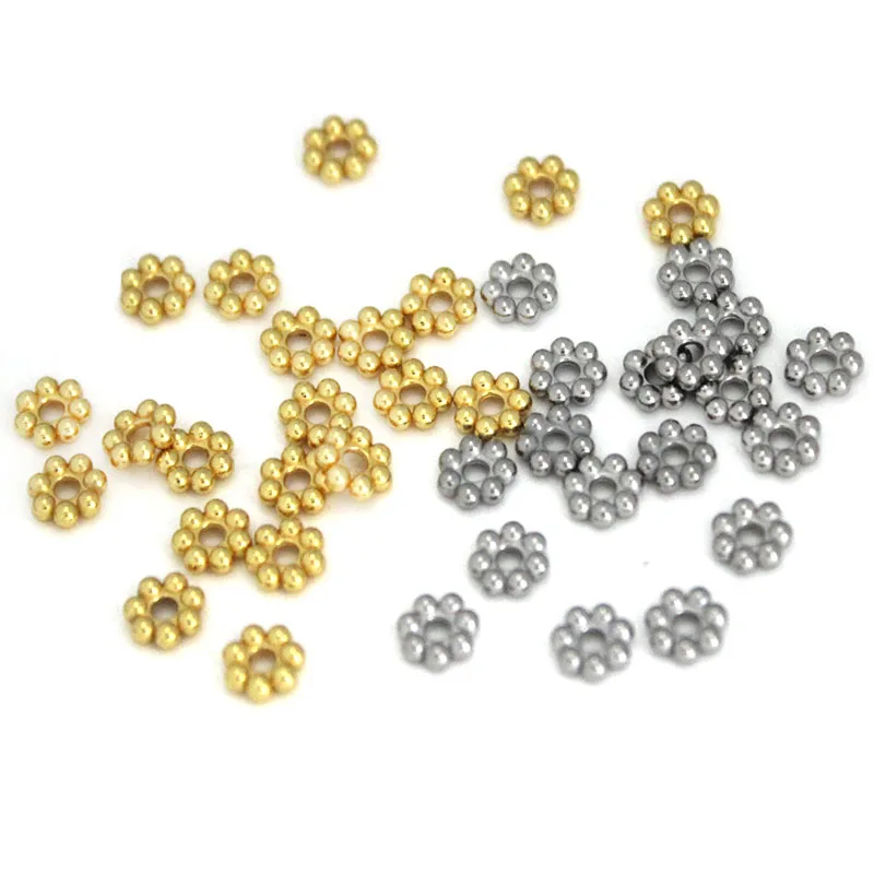 

30PCS Stainless Steel Daisy Wheel Flower Charm Loose Spacer Beads Gold Plated for DIY Bead Jewelry Making Needlework Accessories
