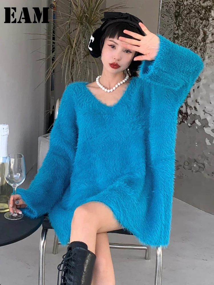 

[EAM] фиолетовый большой размер вязаный свитер жилет свободный v-образный вырез без рукавов женские пуловеры новая мода весна осень 2023 1DF3988