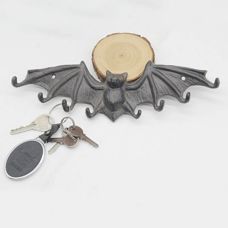 

Hot sales Key hooks Cast Iron Wall Mounted Fruit Bat w/ Wings dark brown 8 hooks metal hook for home decor ,gift