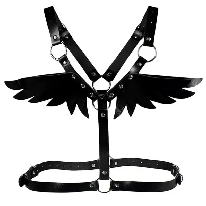 Gothic Punk Black Leather Body Harness Belt Jewelry Angel Wings Harness Women Cage Belts Waist Bondage Rave Emo Jewelry
